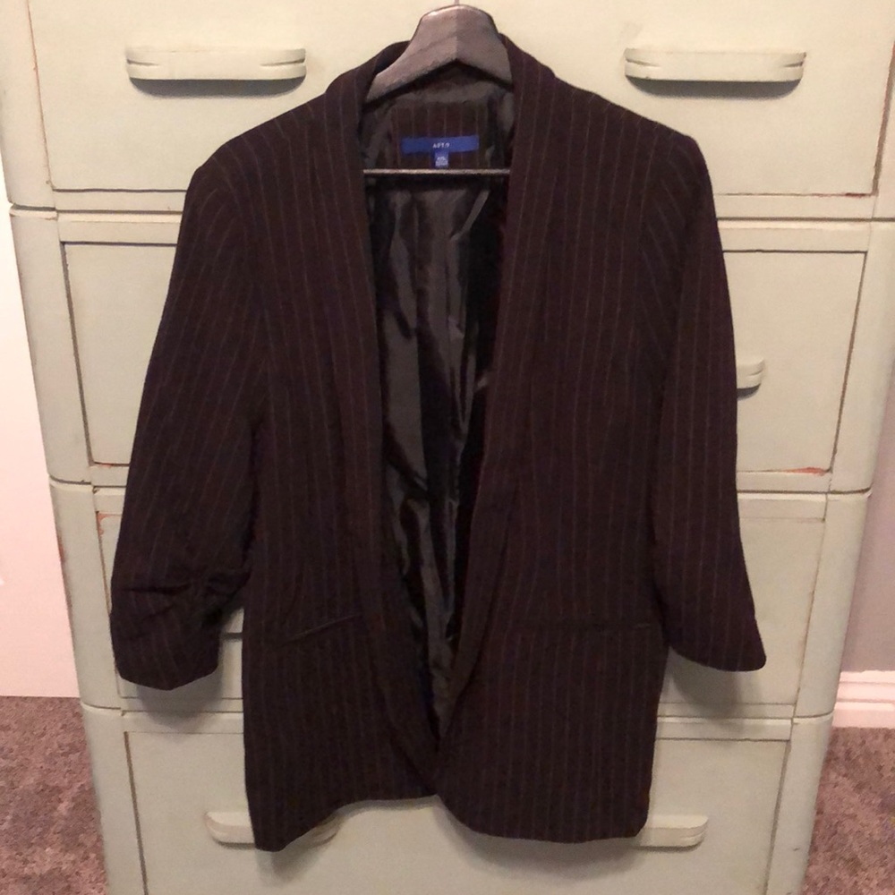 Apt. 9 dark brown pinstripe tuxedo style 3/4 sleeve blazer size XXL